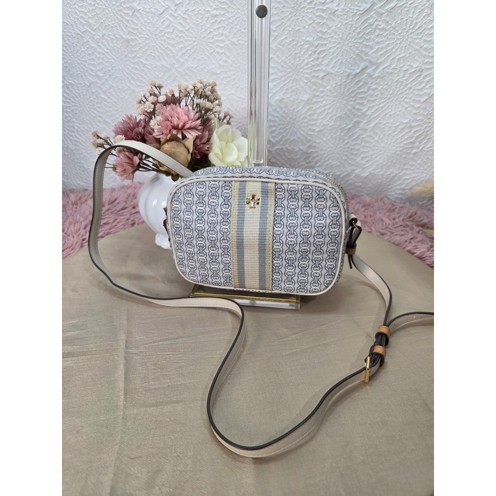 Tory Burch Gemini Link Crossbody Womens Mini Ivory Blue Good Canvas Camera Bag
